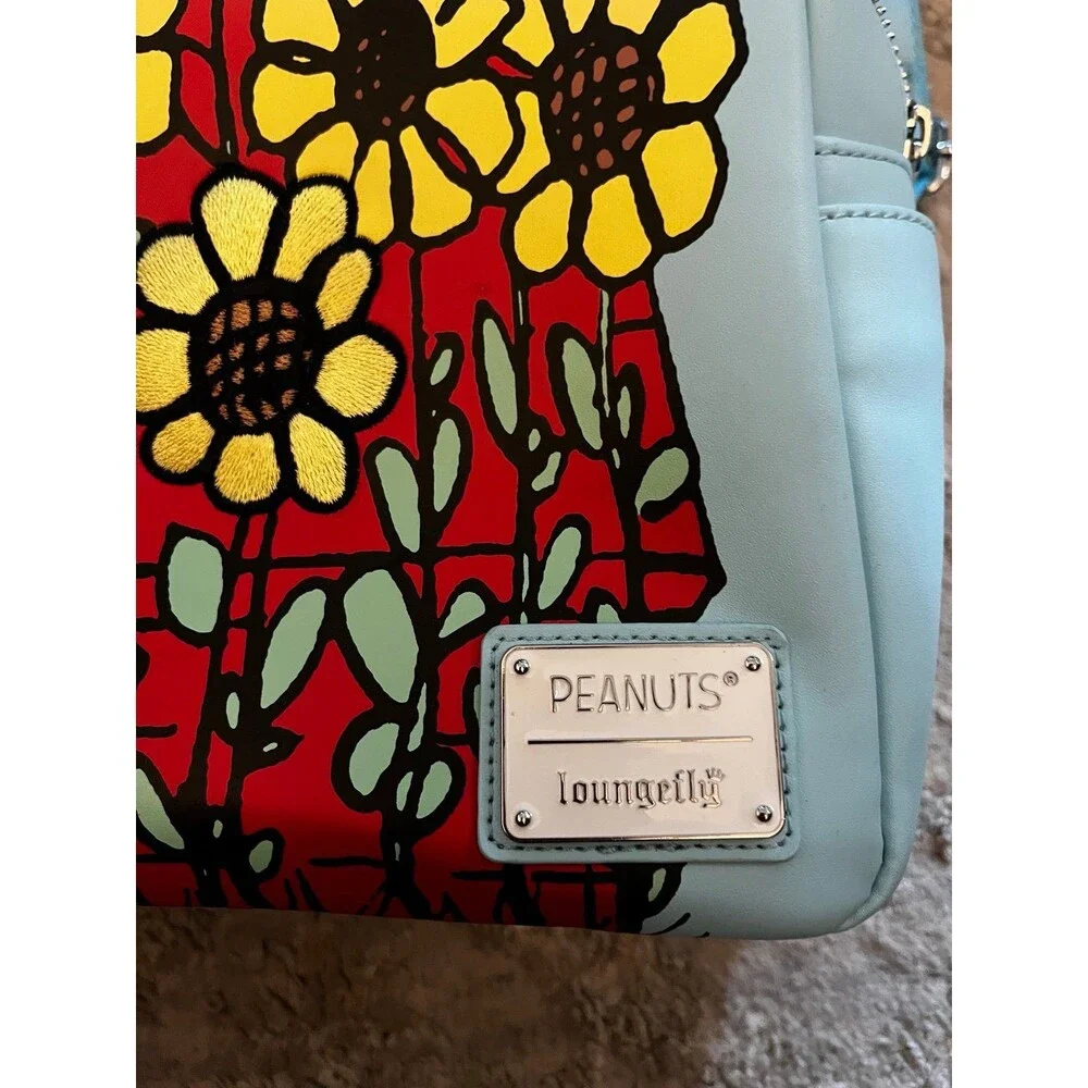 Peanuts Snoopy Doghouse Embroidered Flowers Loungefly baby blue Backpack